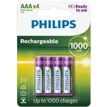 Philips genopladelig batteri 1000 mAh HR03/AAA 4 stk.