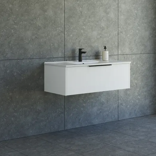 Scanbad NOW vaskeskab m/én skuffe 33,8x45,5 mat hvid stribet front