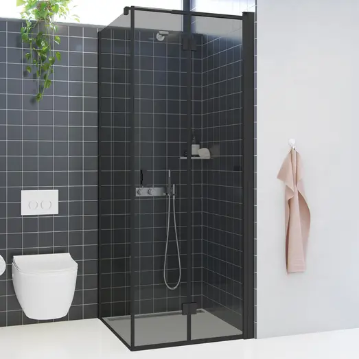 Scanbad foldedør 79x200cm sort/røgfarvet glas