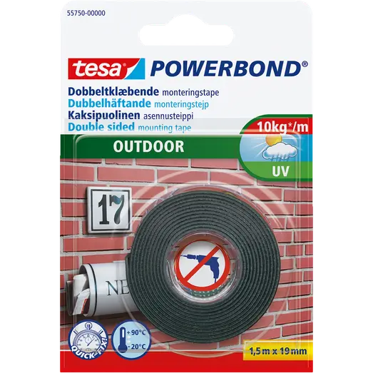 Tesa® Powerbond Outdoor dobbeltklæbende monteringstape 19 mm