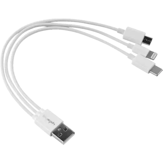 Bycph Kabel - USB til 3-i-1 USB-C/Micro-USB/Lightning, 0,2 m