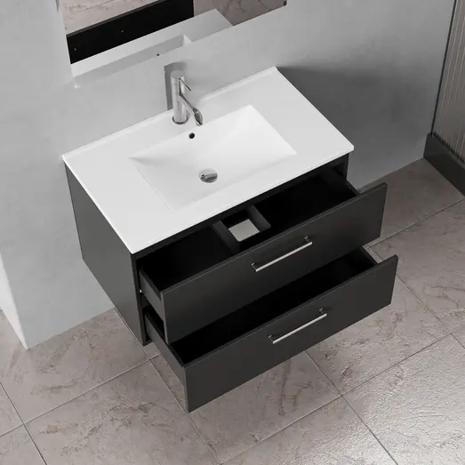 Badskab Milano med vask og 2 skuffer sort 80x45x60 cm