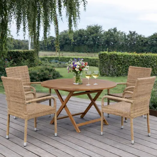 Bali/Nordsø havemøbelsæt med bord og 4 stole teak/natur