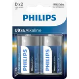 Philips Ultra alkaline LR20 batteri 2 stk.