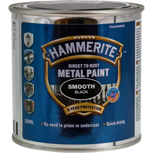 Hammerite glat-effekt metalmaling sort