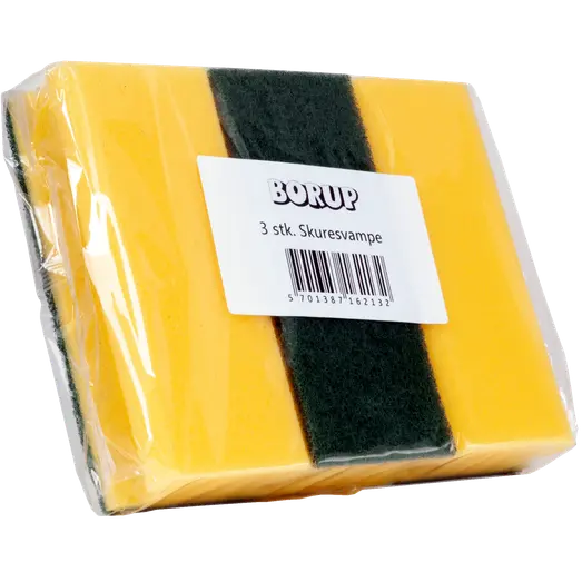 Borup skuresvamp m/ håndtag gul/grøn 3 stk 