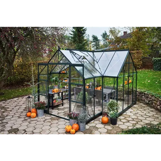 Halls Garden Room drivhus grøn med hærdet glas, inkl. sokkel 12,9 m²