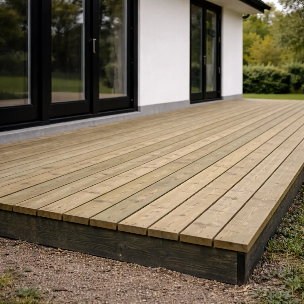 terrasse med trykimprægnerede brædder