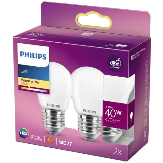 Philips Krone LED pære E27 40W 2 pack