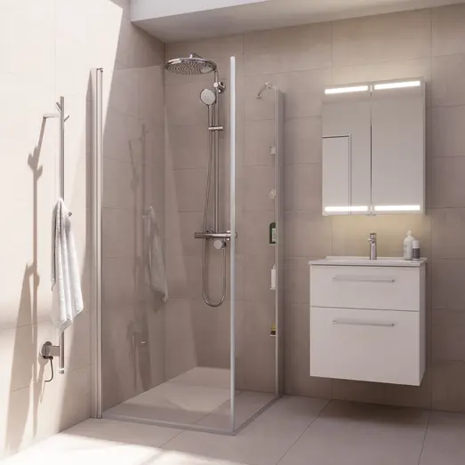 Scanbad brusevæg D 79x197,8cm børstet satin/klart glas