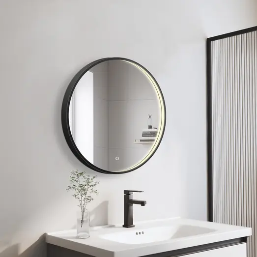 Milobad CL066 LED spejl Ø60 med sort ramme