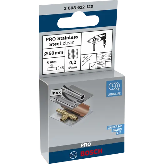 Bosch PRO Stainless Steel clean skivestålbørste, lige skaft, 50x0,2 mm