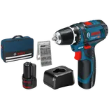 Bosch GSR 12V-15 bore/-skruemaskinesæt 2x2Ah batteri/lader/taske/borsæt