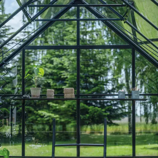 Halls ICON 8 9,7 m² sort m/3 mm delt glas og fundament