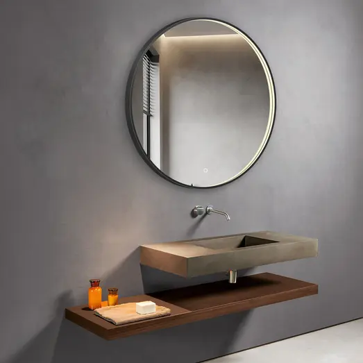 Milobad CL066 LED spejl Ø90 med sort ramme