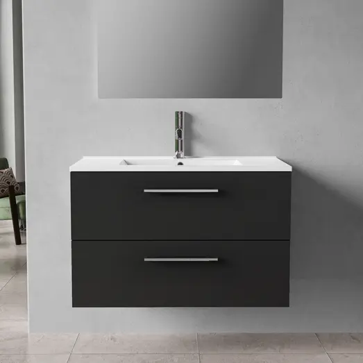 Badskab Milano med vask og 2 skuffer sort 80x45x60 cm