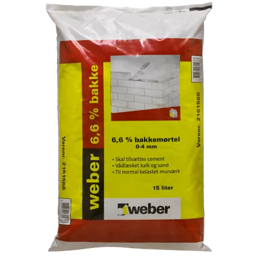 Weber 6,6% bakkemørtel 0-4 mm. 15 L