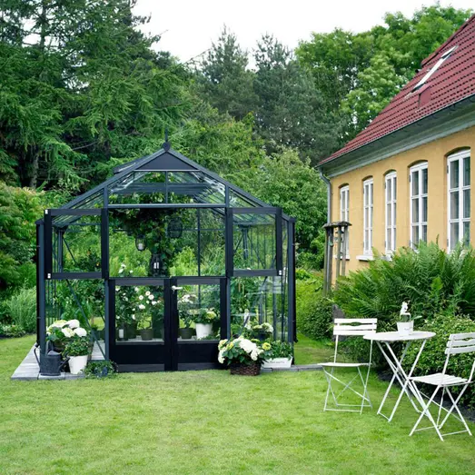 Juliana Premium 13,0 m² drivhus antracit/sort med 3mm hærdet glas inkl. fundament