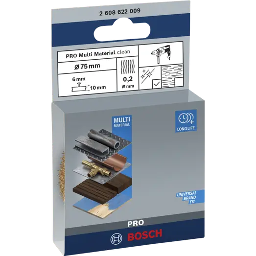 Bosch PRO Multi Material clean skivestålbørste, lige skaft, 75x0,2 mm
