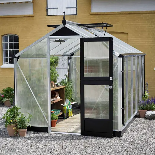 Juliana Compact drivhus alu. og sort med polycarbonat 6,6 m²