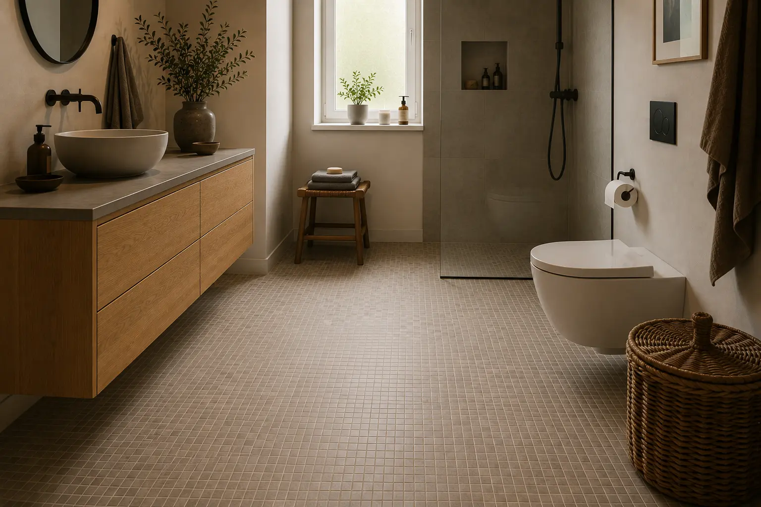 mosaikfliser på badeværelse