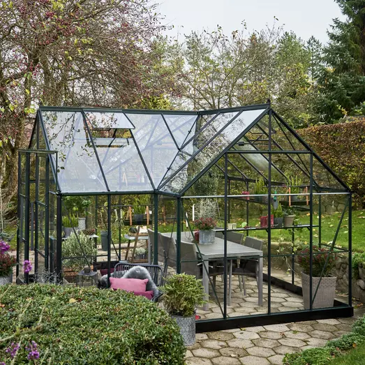 Halls Garden Room drivhus sort med hærdet glas, inkl. sokkel 12,9 m²