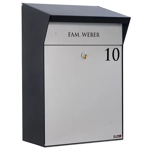 Allux Bjørn postkasse med LED lys og Ruko lås - sort med grå alu. front