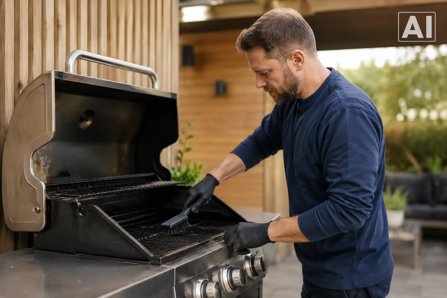 mand rengør gasgrill