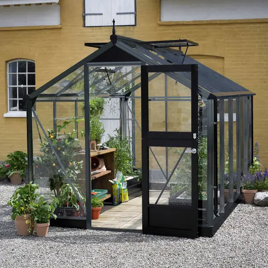 Juliana Compact 8,2 m² - drivhus antracit/sort med 3mm hærdet glas inkl. fundament