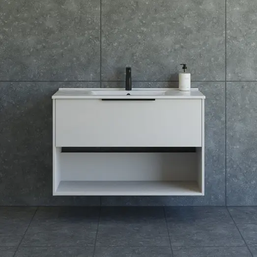 Scanbad NOW vaskeskab m/én skuffe og åbent rum 65,8x45,5 mat sand glat front