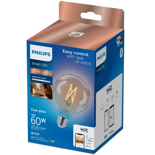 Philips Smart WiZ white LED pære E27 6,7W globe klar