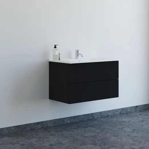 Scanbad Aria badmøbel m/vask, 2 skuffer, sort eg