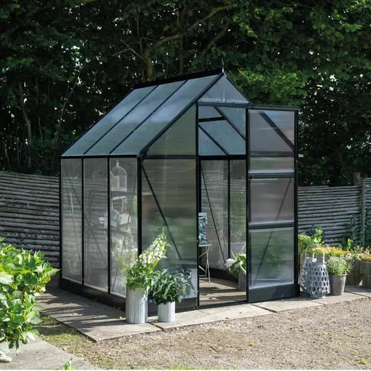 Halls ICON 6 3,7 m² sort m/4 mm polycarbonat og fundament