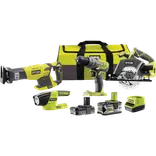 Ryobi R18CK4-252S håndværkersæt 4 dele 1x2,0 + 1x5,0 Ah batterier 18V ONE+