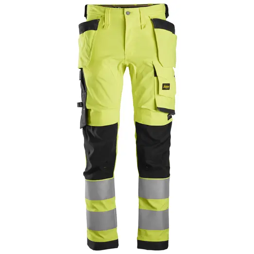 Snickers Allroundwork arbejdsbukser med hylsterlommer stretch klasse 2 hi-vis gul/sort