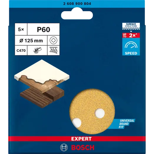 Bosch EXPERT C470 sandpapir 8 huller til excenterslibere 125 mm, G 60, 5 stk.