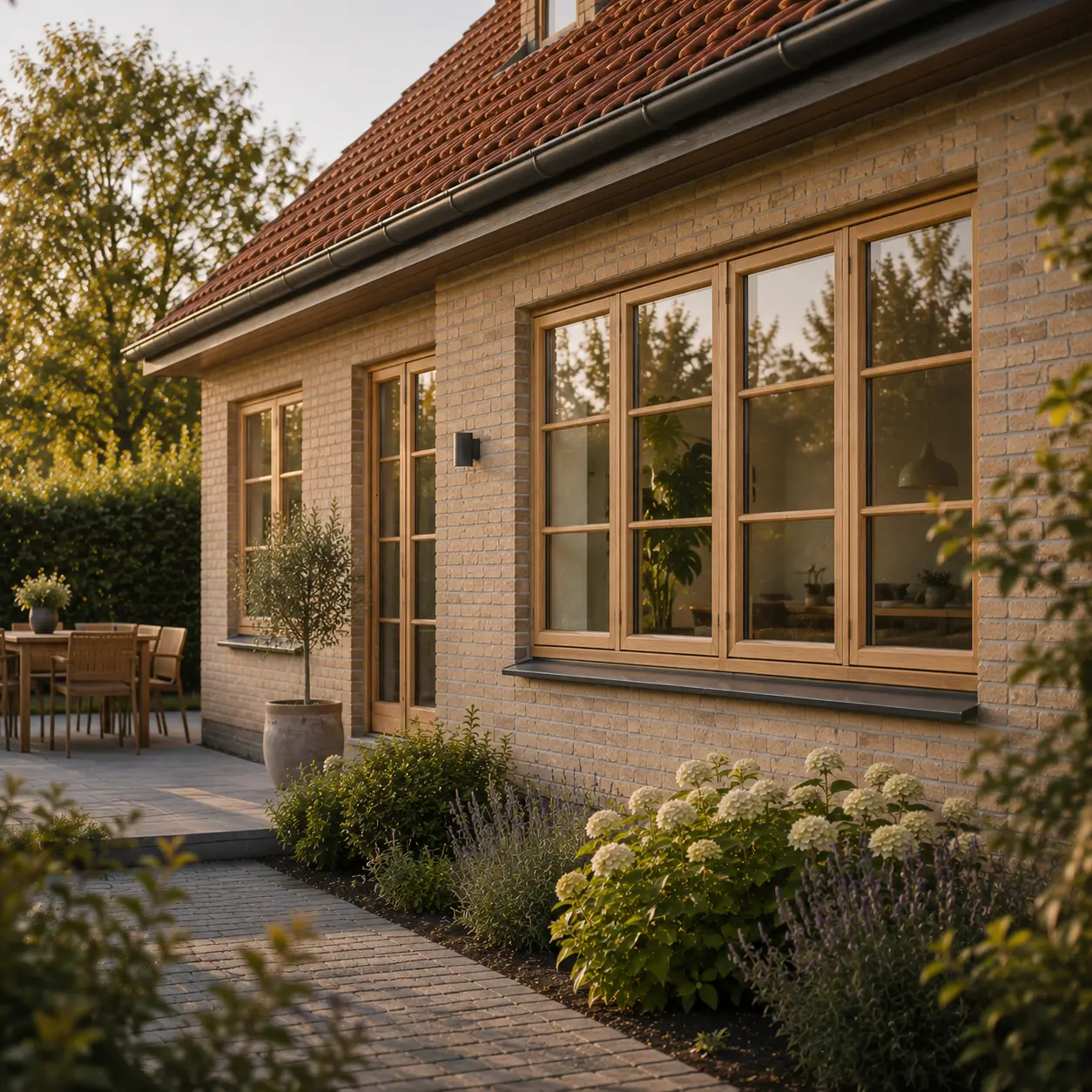 hus med trævinduer