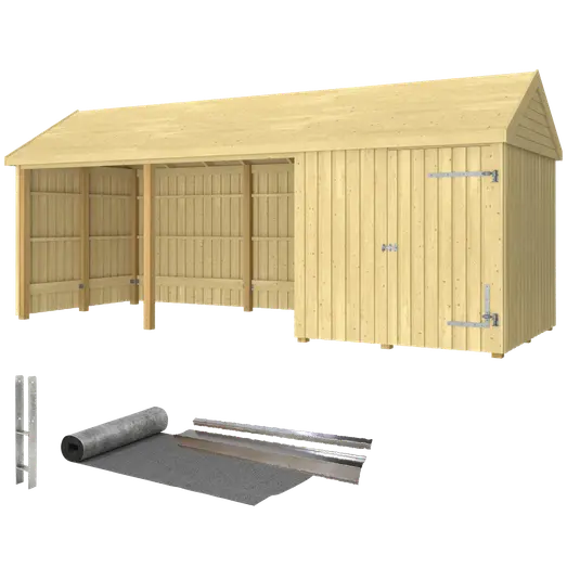 Plus Classic Multi Havehus 14,5 m² 3 moduler m/enkeltdør og åben front inkl. tagpap/alulister/H-stolpefødder