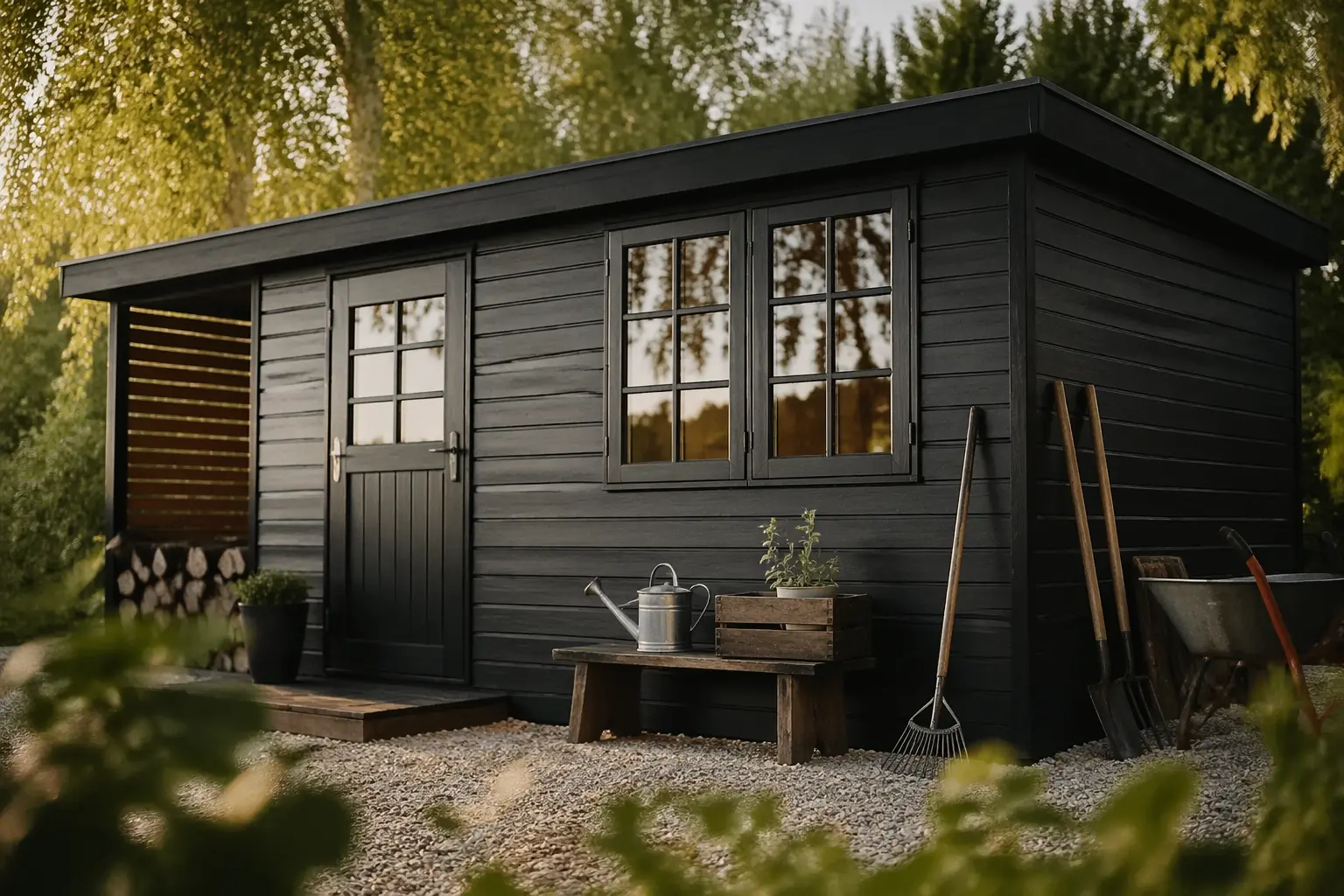 sortmalet redskabsskur