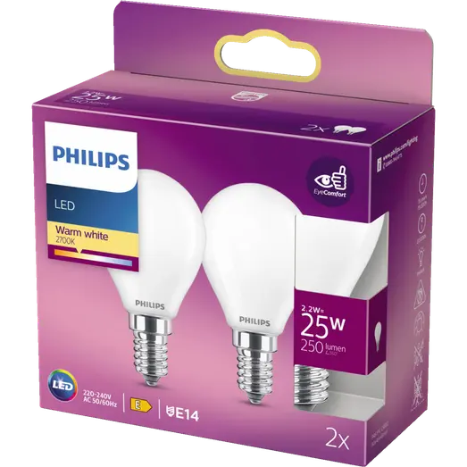 Philips Krone LED pære E14 25W 2 pack