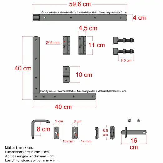 PLUS Lågebeslag m/justérbare stabler til enkeltlåge sort