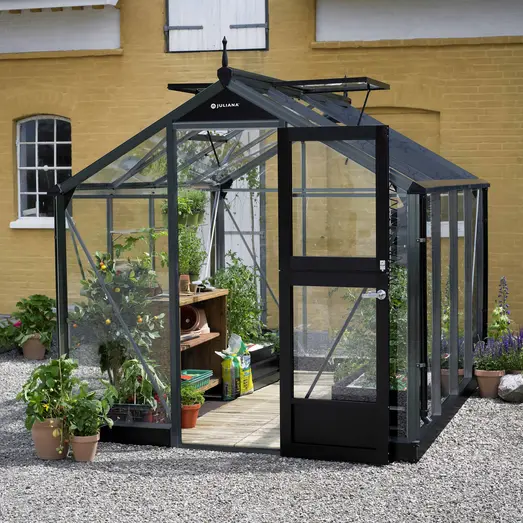 Juliana Compact 6,6 m² - drivhus antracit/sort m/3 mm hærdet glas