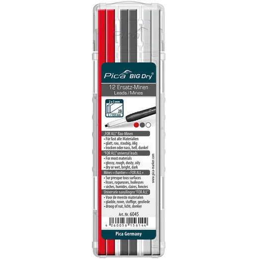 Pica big dry refill 4 grafit + 4 hvid + 4 rød