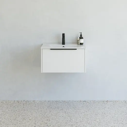 Scanbad NOW vaskeskab m/én skuffe 33,8x45,5 mat hvid stribet front