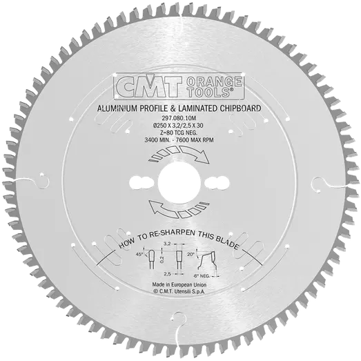 CMT savklinge til bordsave Ø250 mm alu og laminat