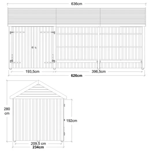 Plus Classic Multi Havehus 14,5 m²  3 moduler m/dobbeltdør og åben front  inkl. tagpap/alulister/Hstolpefødder