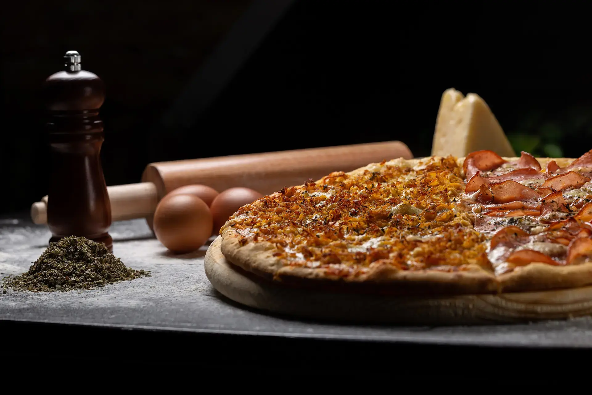 pizza med bacon
