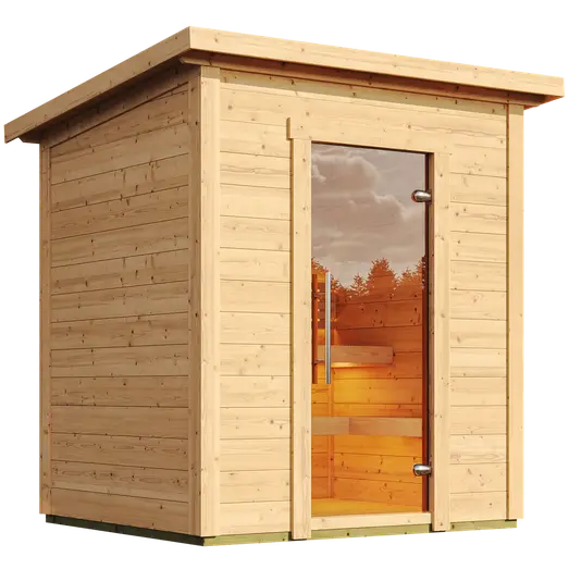 Saunahytte med glasdør, 3-4 pers., fyrtræ (Saml-Selv) (uden ovn)  