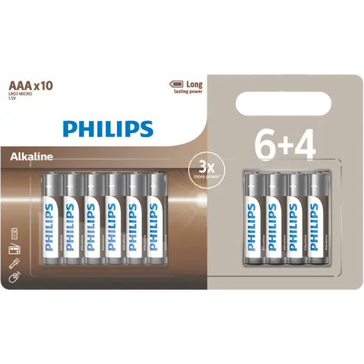 Philips Alkaline LR03/AAA batteri 6+4 stk.