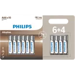 Philips Alkaline LR03/AAA batteri 6+4 stk.